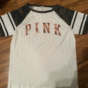 PINK WHITE AND CAMOUFLAGE BASEBALL TEE, NWT